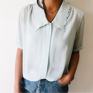 Vintage Light Blue Collared Top